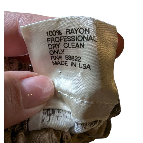 Vtg 1990s Max Studio Beige Illustrated Leaf Print Wide Leg Elastic Waist Pants L - Picture 5 of 5